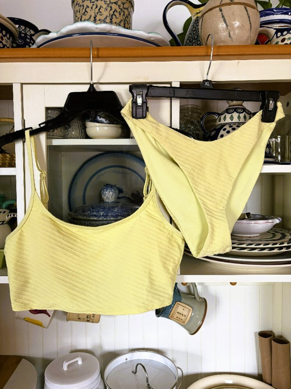 Aerie Bikini Size Medium 2 Piece Yellow Textured Lined